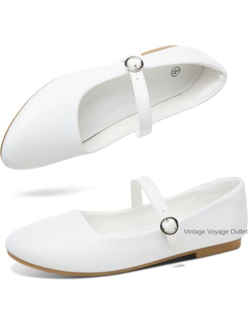 Mary Jane PU-Leather Ballet Flats Women Round Toe Buckle Strap Work Shoes